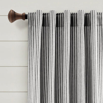 Farmhouse Vintage Stripe Recycled Cotton Blend Window Curtain Panel Set