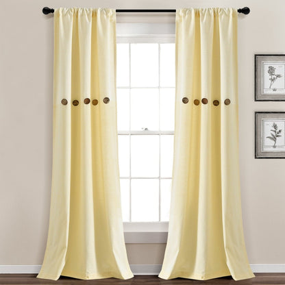 Farmhouse Button Stripe Yarn Dyed Woven Cotton Blend Window Curtain Panel Set
