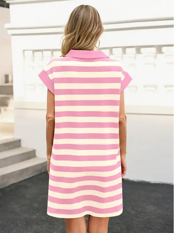 Women's V-neck Striped Short-sleeved Straight Dress