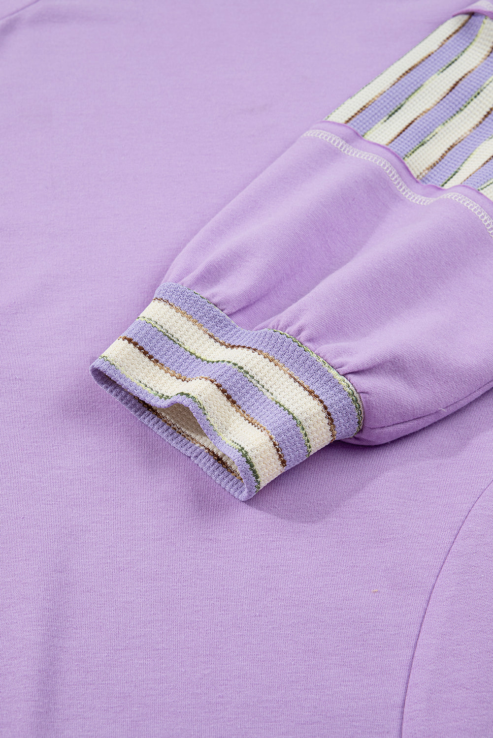 Threaded Pear Purple Stripe Patchwork Buttoned Drop Shoulder Plus Size Pullover