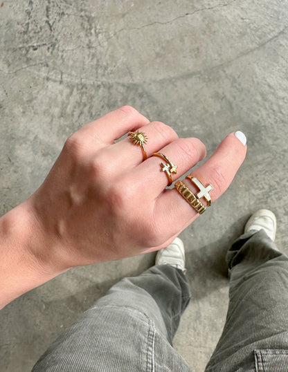 Elevated Faith White Enamel Cross Ring