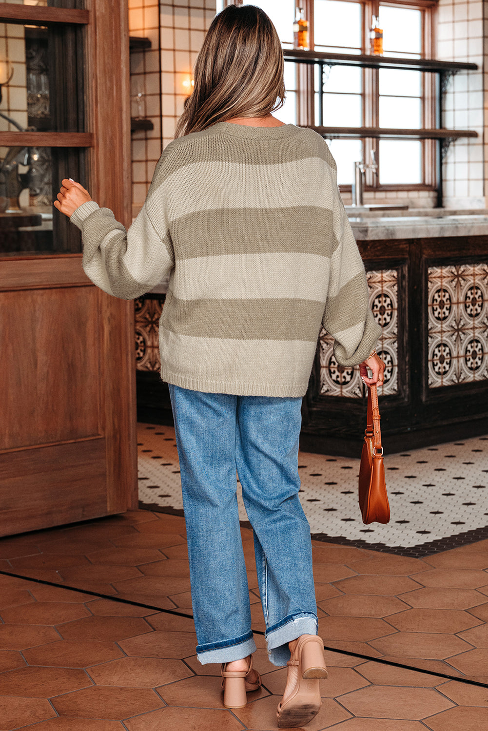 Threaded Pear Amara Striped Knit Bow Tie Front Sweater Cardigan