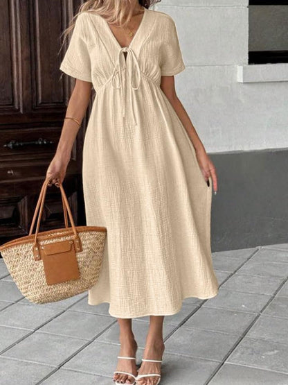 Women's Summer Solid Color V-Neck Dress