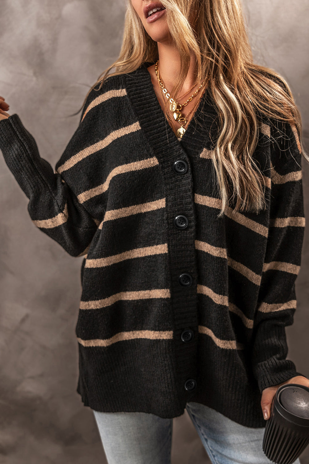 Threaded Pear Emakira Drop Shoulder Loose Cardigan