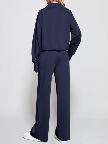 Women's Oversized Half Zip Wide Leg 2 Piece Outfits Lounge Set