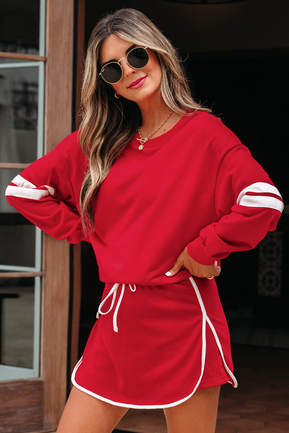 Threaded Pear Sophia Shoulder Pullover Mini Skirt