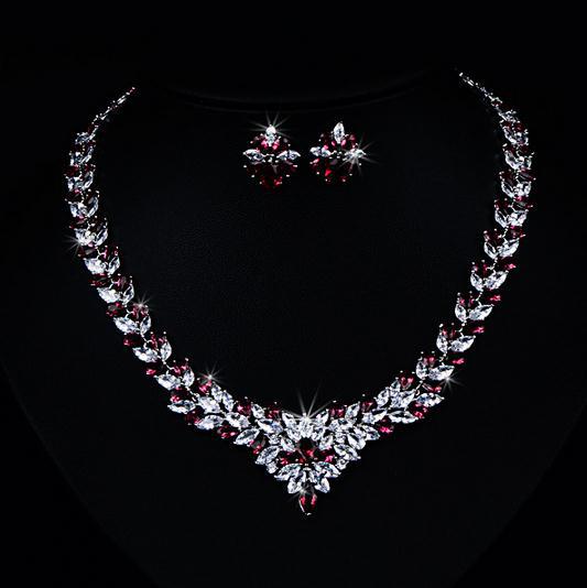 Elegant Zircon Flower Stud & Necklace Set | Delicate Floral Crystal Jewelry Duo | Luxury 925 Silver Plated Flower Jewelry for Women | Minimalist Sparkle Wedding & Daily Wear Set
