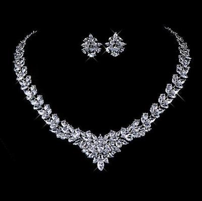 Elegant Zircon Flower Stud & Necklace Set | Delicate Floral Crystal Jewelry Duo | Luxury 925 Silver Plated Flower Jewelry for Women | Minimalist Sparkle Wedding & Daily Wear Set