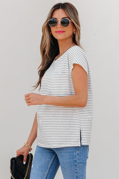Threaded Pear Tilly Stripe Cap Sleeve Crew Neck top