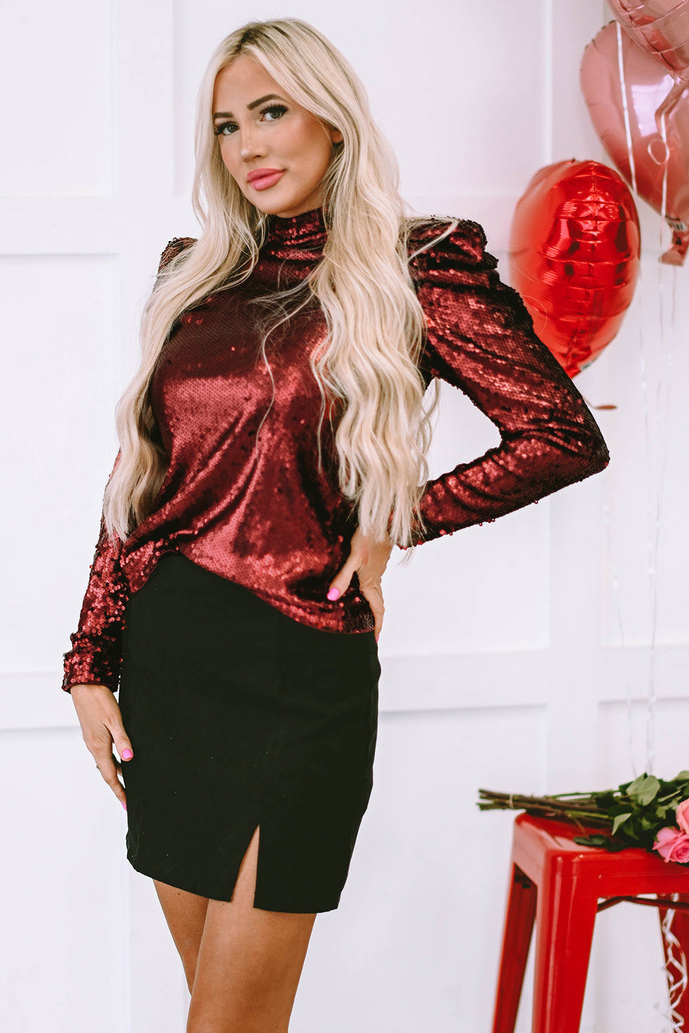 Threaded Pear Amara Mock Bubble Sleeve Top