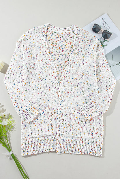 Threaded Pear Ailany Confetti Rib Knit Long Sleeve Cardigan