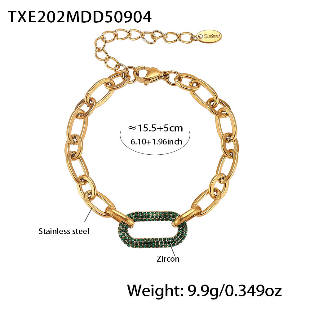 Titanium Steel Zircon Jewelry Set | Micro-Pave Zirconia Clavicle Necklace & Bracelet | Luxury Stainless Steel Jewelry Suit for Women | Trendy Minimalist Sparkle Accessory Set | 2026 High-Fashion Tarnish-Free Jewelry
