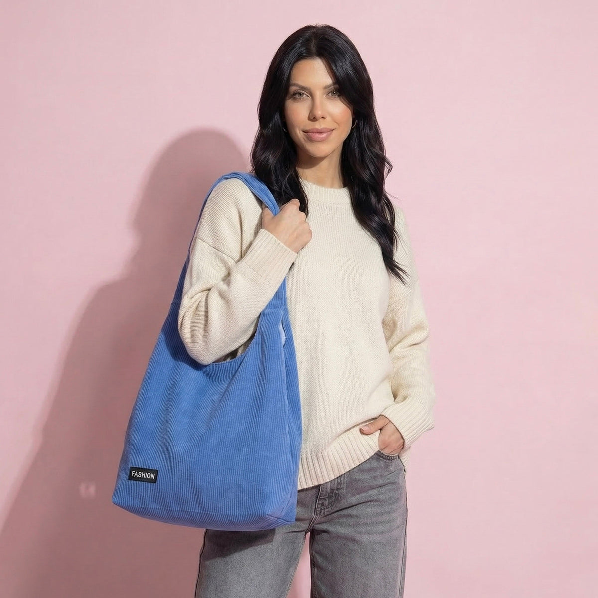 Anna-Kaci Women's Corduroy Tote Bag - Large Soft Shoulder Bag for Daily, Shopping & Casual Use