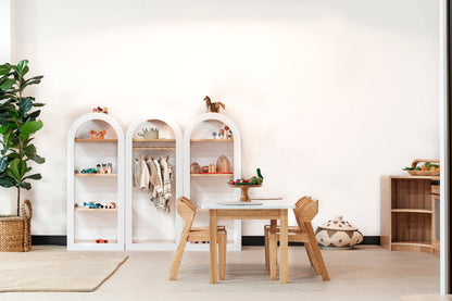 Arched Shelf (White + Natural) – 4-Tier Open Storage