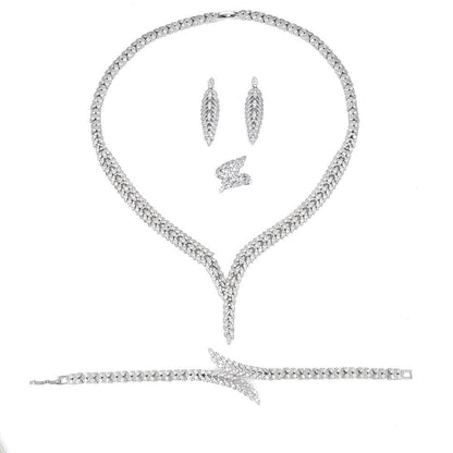 4-Piece 3A Zircon Bridal Jewelry Set | Micro-Set Full Crystal Necklace, Earrings, Bracelet & Ring | Luxurious Wedding & Banquet Jewelry for Women
