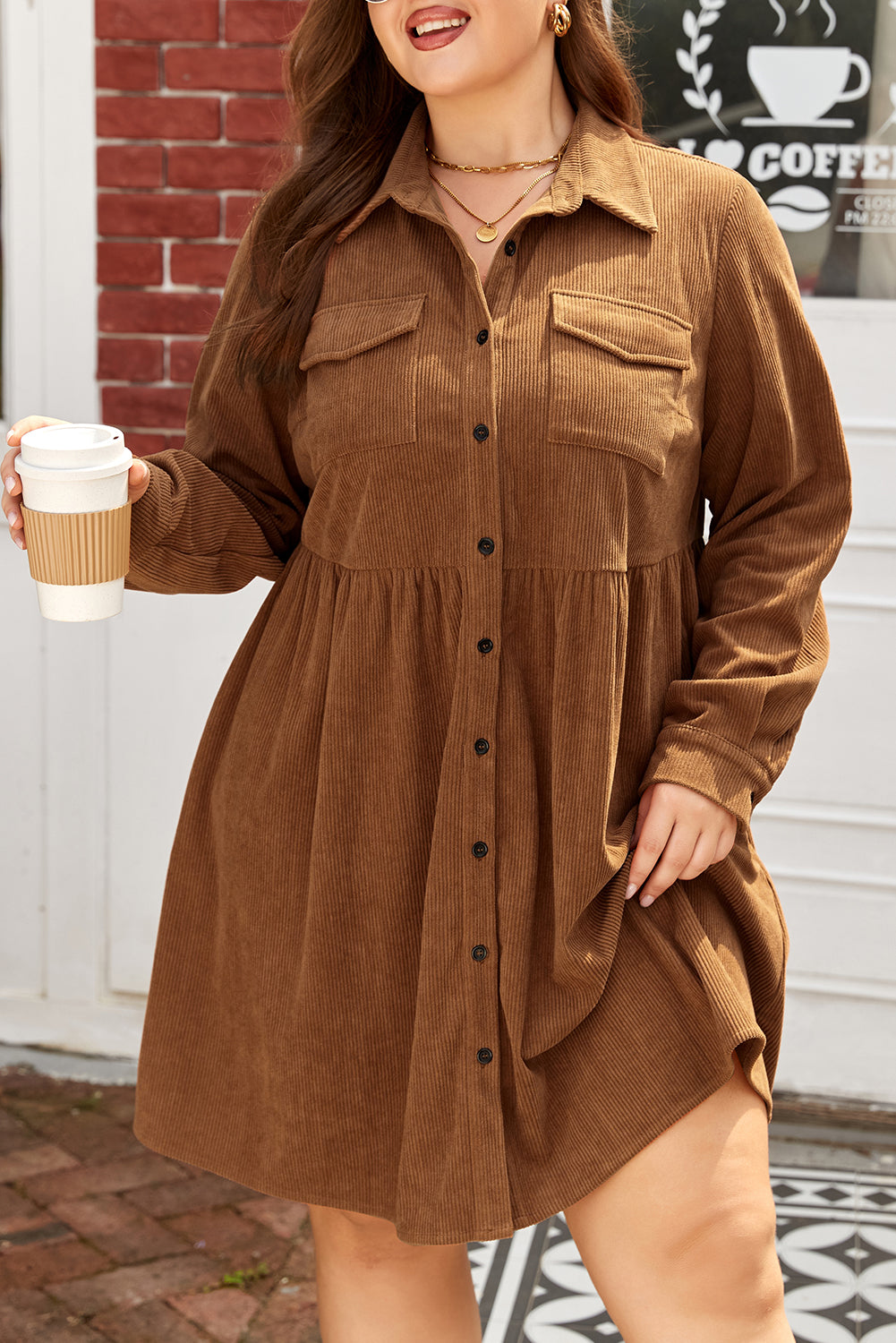 Threaded Pear Galilea Corduroy Full Collared PLUS Shirt