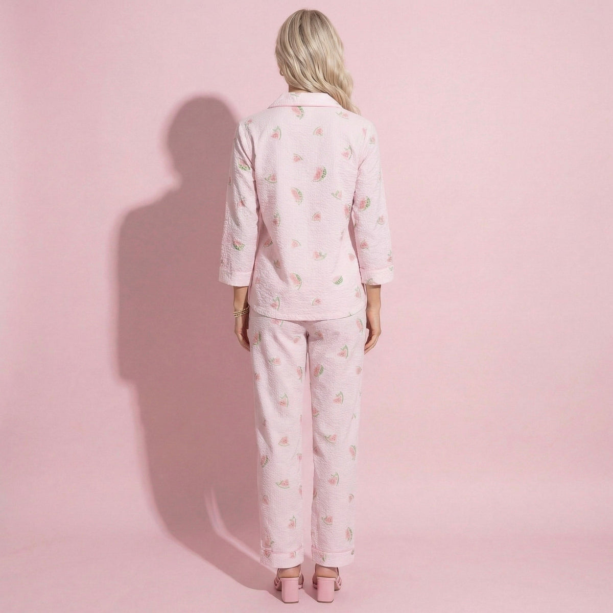 Anna-Kaci Lounge Women's 2-Piece Set Heart Print Button Front Pajama Top with Relaxed Long Sleeves and Matching Elastic Waist Pants