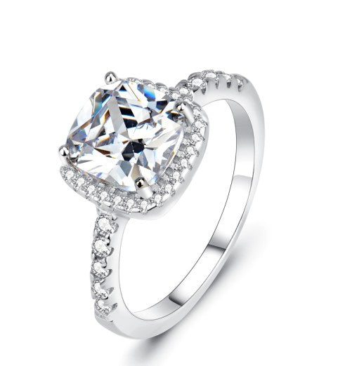 925 Sterling Silver Square Cut Diamond Simulant Ring | Elegant Princess Cut Zirconia Engagement Ring | Minimalist Sparkling Promise Ring for Women