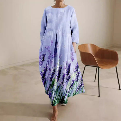 Women’s Relaxed-Fit Crew Neck Printed Midi Dress | High-End Minimalist A-Line Dress | Trendy High-Sense Casual Summer Gown | Elegant Round Neck Printed Midi | 2026 High-Fashion Statuesque Flowing Dress