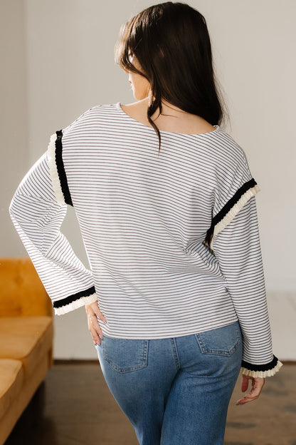 Threaded Pear Anya Ruffle Trim Loose Long Sleeve Top