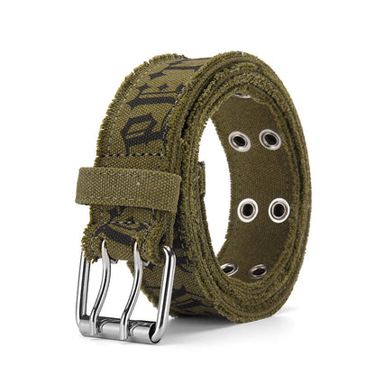 Jeans Belt Men's Embossed Cotton Washed