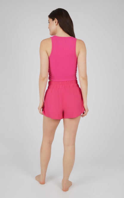 90 Degree by Reflex 2 PC Heavenly Ribbed Tank and Lightstreme Smocked Short Set