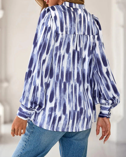 Women's Boho Floral V-Neck Half Button Down Blouse