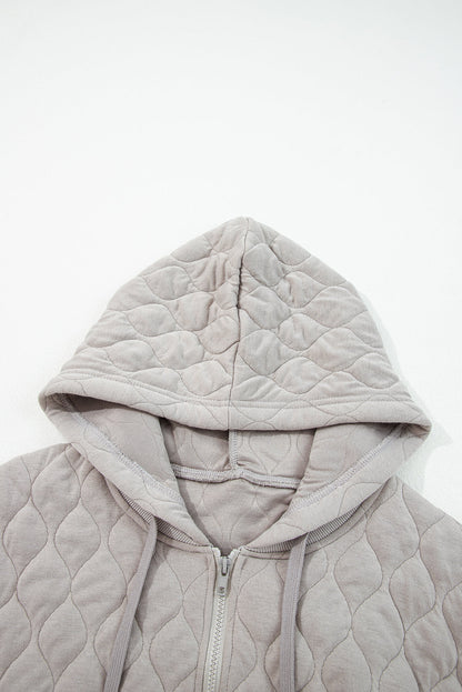 Threaded Pear Gray Quilted Quarter Zip Plus Size Hoodie