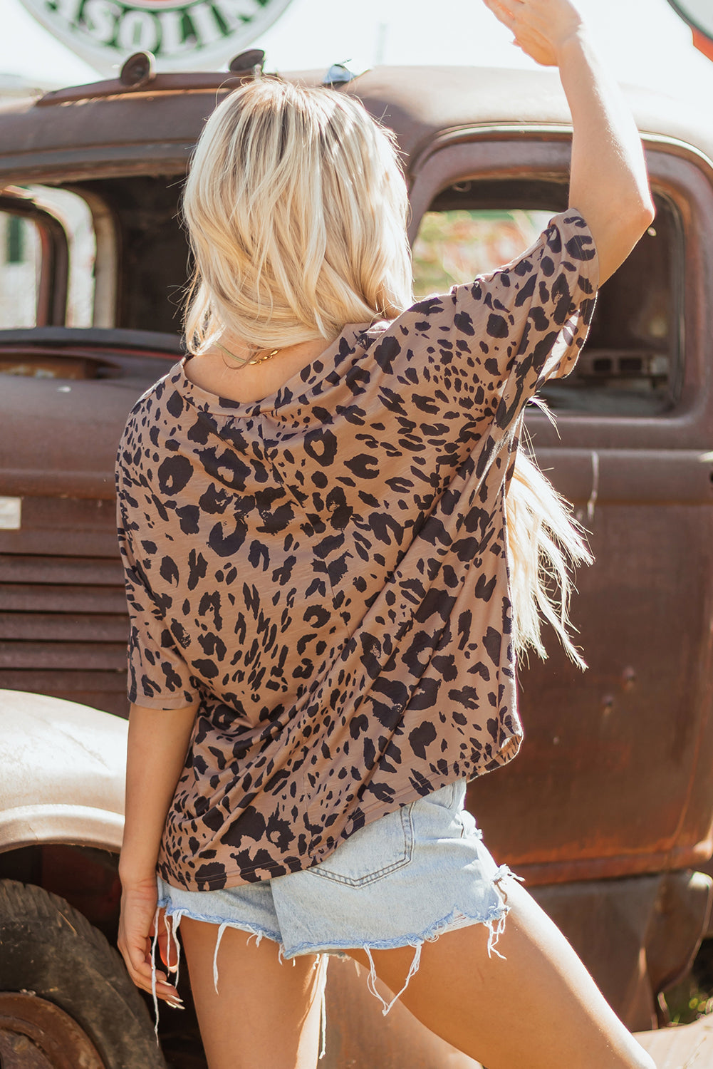Threaded Pear Zoey Leopard Print Half Sleeve Oversized Top
