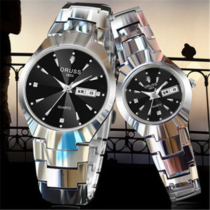 Tungsten Steel Color Waterproof Quartz Watch | Elegant Couple’s Calendar Wristwatch | Fashionable Student Daily Wear Watch | Trendy Minimalist Steel Watch for Men & Women | 2026 High-Fashion Precision Timepiece