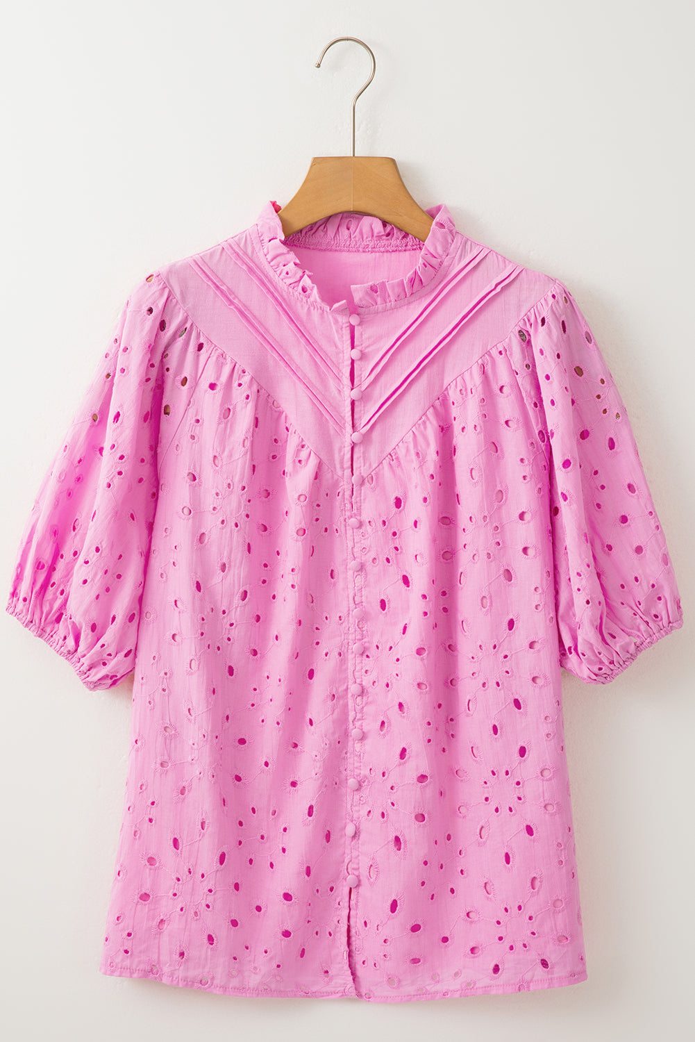 Threaded Pear Arielle Embroidered Hollow-out Puff Sleeve Blouse