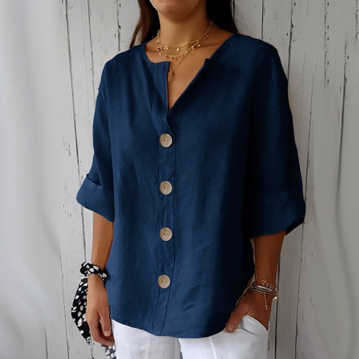 Women’s V-Neck Pullover Shirt | Casual Long-Sleeved Fashion Top | Elegant Loose-Fit Daily Blouse | Trendy Minimalist V-Neck Pullover for Ladies | 2026 High-Fashion Lightweight Autumn/Spring Top