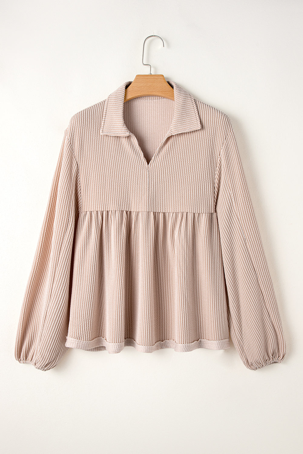 Threaded Pear Blake Corded V Neck Bubble Sleeve Blouse