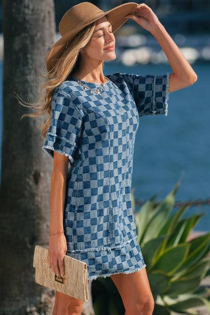 Threaded Pear Jessie Hem Checkered Mini Dress