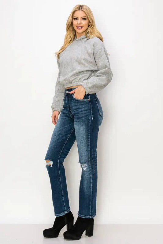 Ariel High Rise Stretch Distressed Straight Jeans