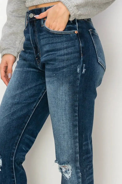 Ariel High Rise Stretch Distressed Straight Jeans