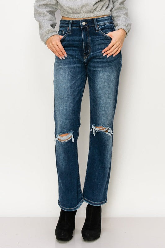 Ariel High Rise Stretch Distressed Straight Jeans