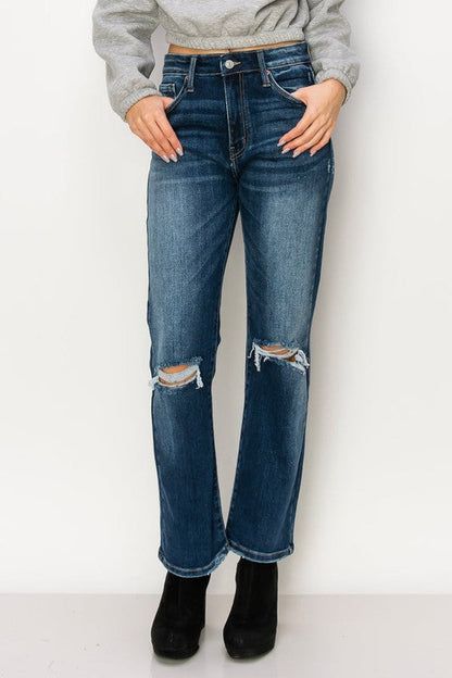 Ariel High Rise Stretch Distressed Straight Jeans