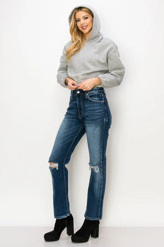 Ariel High Rise Stretch Distressed Straight Jeans