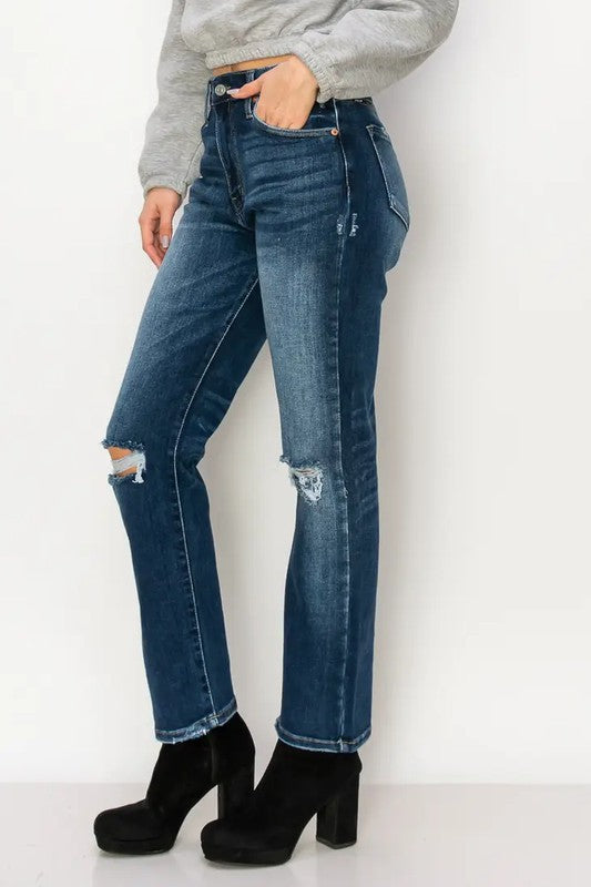 Ariel High Rise Stretch Distressed Straight Jeans