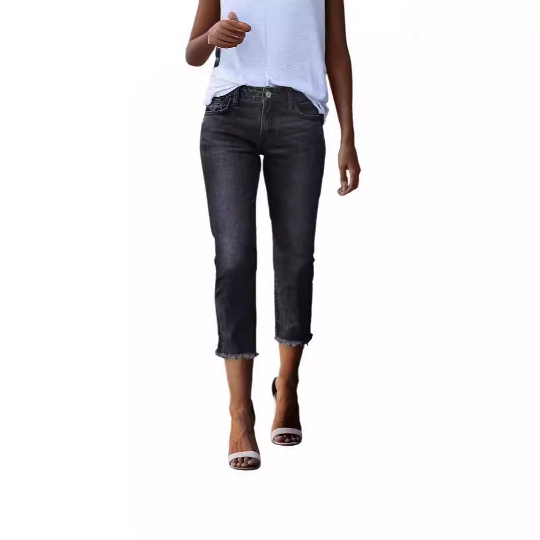 Fashionable Retro Slim Fit Stretch Jeans for Women | High-Waisted Vintage Skinny Denim | Premium Elastic Slimming Blue Jeans | Classic Retro Aesthetic Women's Denim Trousers