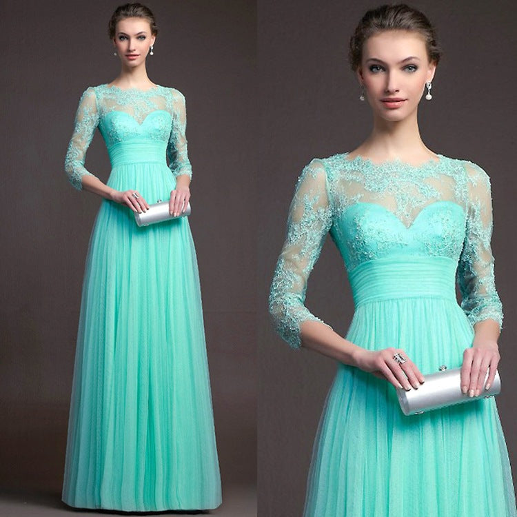 Women’s Long Sleeve Lace See-Through Dress | High-Sense Embroidered Mesh Party Gown | Trendy Minimalist Sheer Lace Evening Wear | Luxury-Label Statuesque Radiant Dress | 2026 High-Fashion Emerald-Luxe Essential