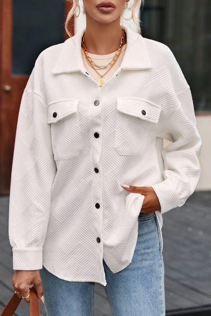 Threaded Pear Rosalie Textured Flap Pocket Buttoned Shacket