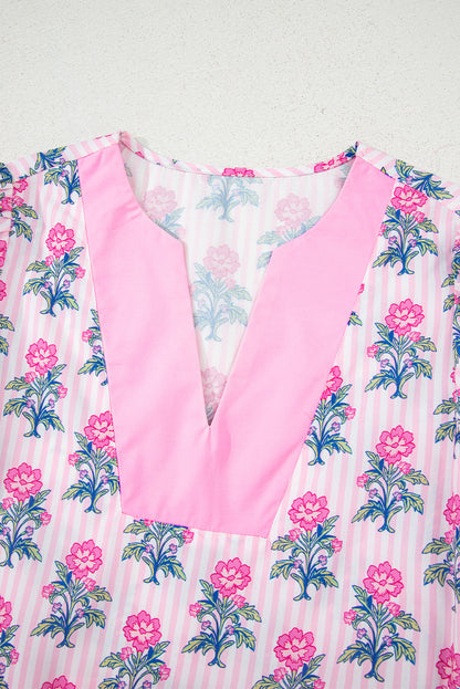 Threaded Pear Theodora Patchwork Ruffle Hem Blouse