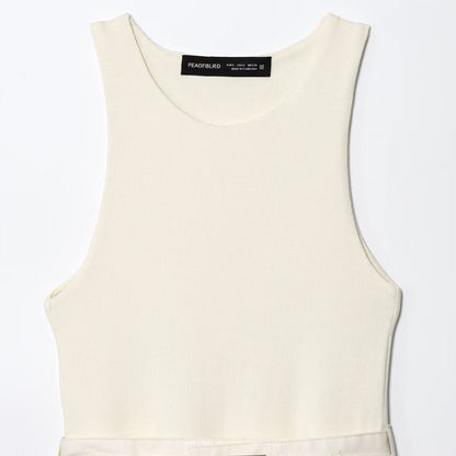 Sleeveless dress with waist belt and diagonal splicing