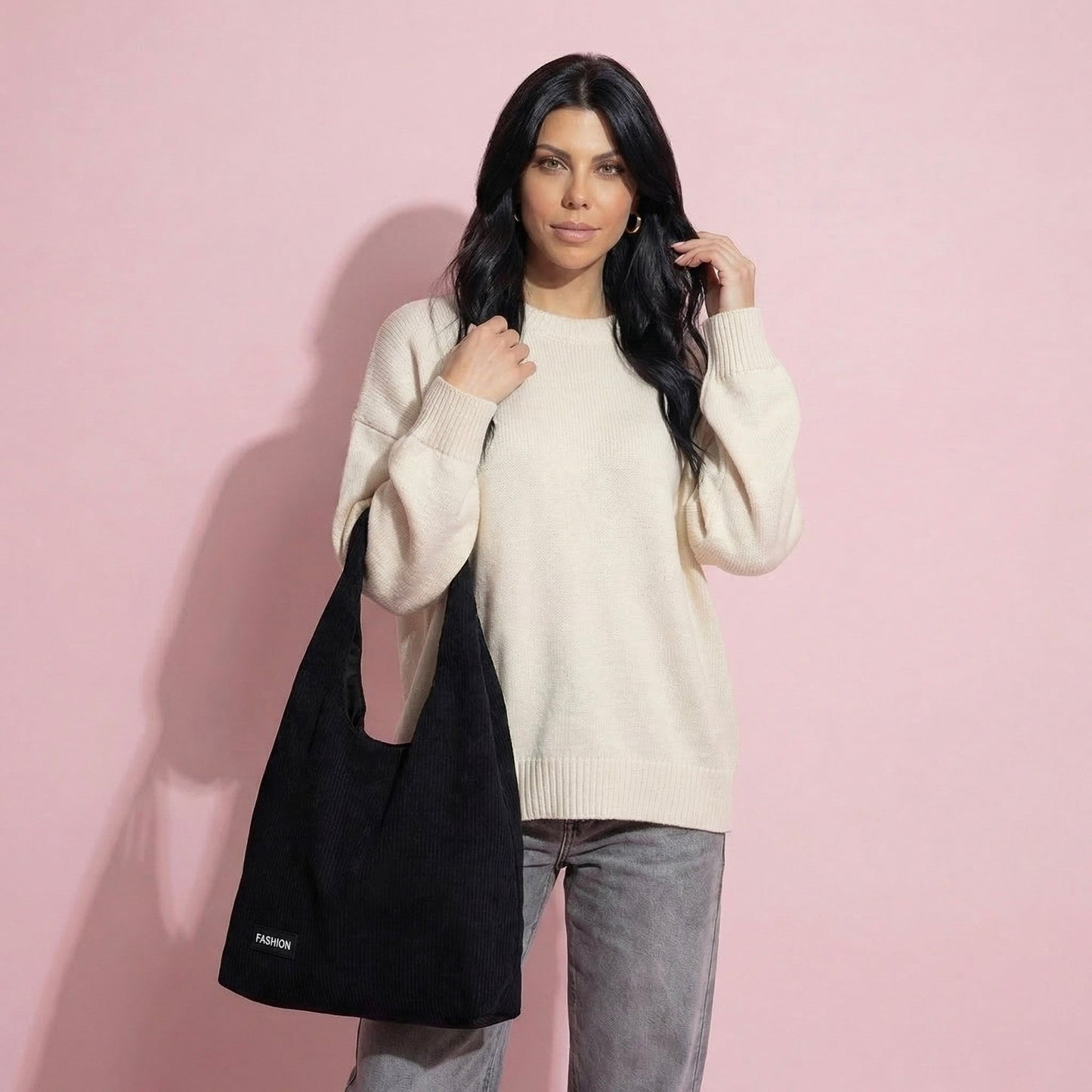 Anna-Kaci Women's Corduroy Tote Bag - Large Soft Shoulder Bag for Daily, Shopping & Casual Use