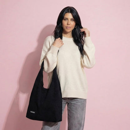 Anna-Kaci Women's Corduroy Tote Bag - Large Soft Shoulder Bag for Daily, Shopping & Casual Use