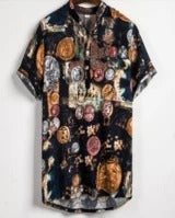 Men’s Slim-Fit Contrast Print Shirt | High-Sense Professional Button-Down | Trendy Minimalist Geometric Pattern Shirt | Luxury-Label Statuesque Radiant Apparel | 2026 High-Fashion Emerald-Luxe Essential