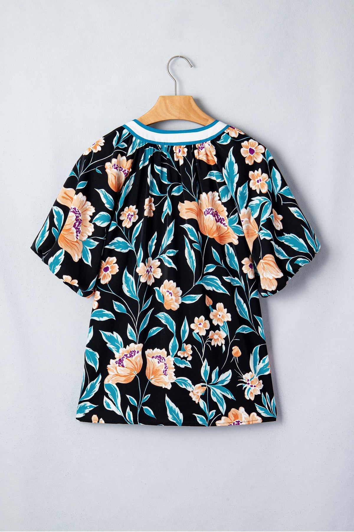 Threaded Pear Ila Bubble Sleeve Notched Blouse