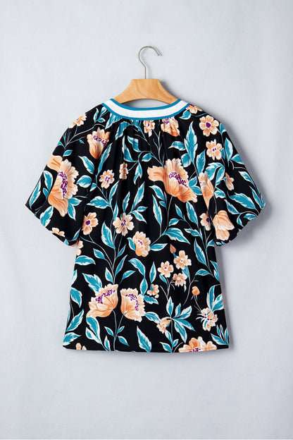 Threaded Pear Ila Bubble Sleeve Notched Blouse